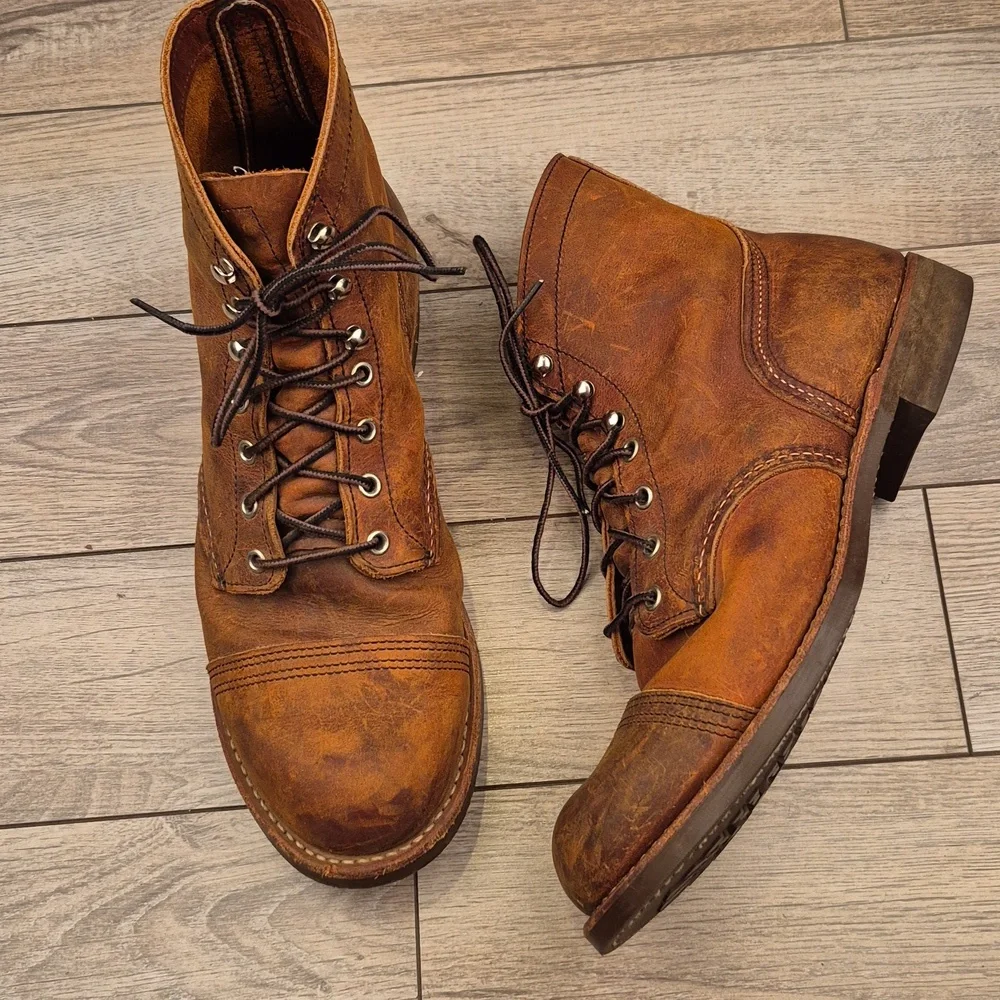 RED WING Iron Ranger 8085 Copper Brown Leather Sz 10.5 D Mens Lace Up Work Boots